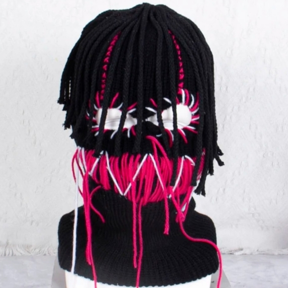 Handmade Other - Handmade Black & Neon Pink Knit Ski Mask | GothStreetwear Hood | Y2K Festival